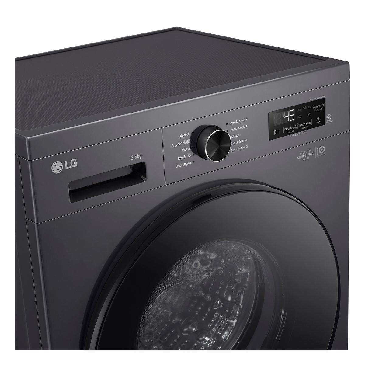 Lavarropas Automático Inverter LG VB-F WO 6.5KG 1200RPM Carga Frontal Negro